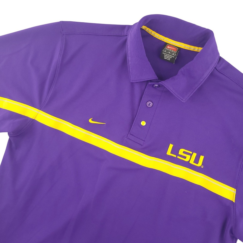 LSU Tigers Shirt Mens Medium Purple NCAA Football Nike Dri Fit Polo Golf